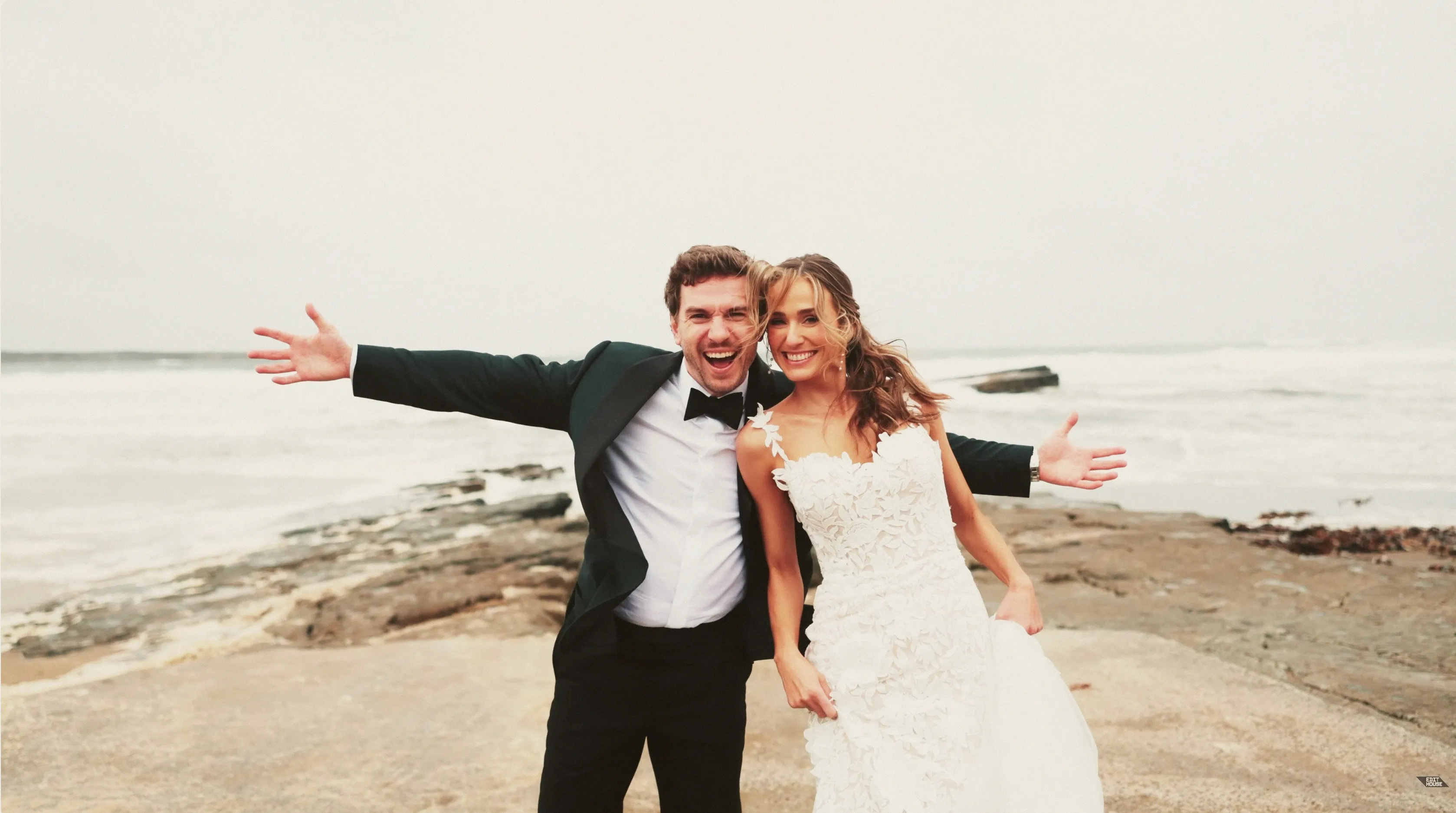 Couple on the beach after a civil ceremony in Ireland